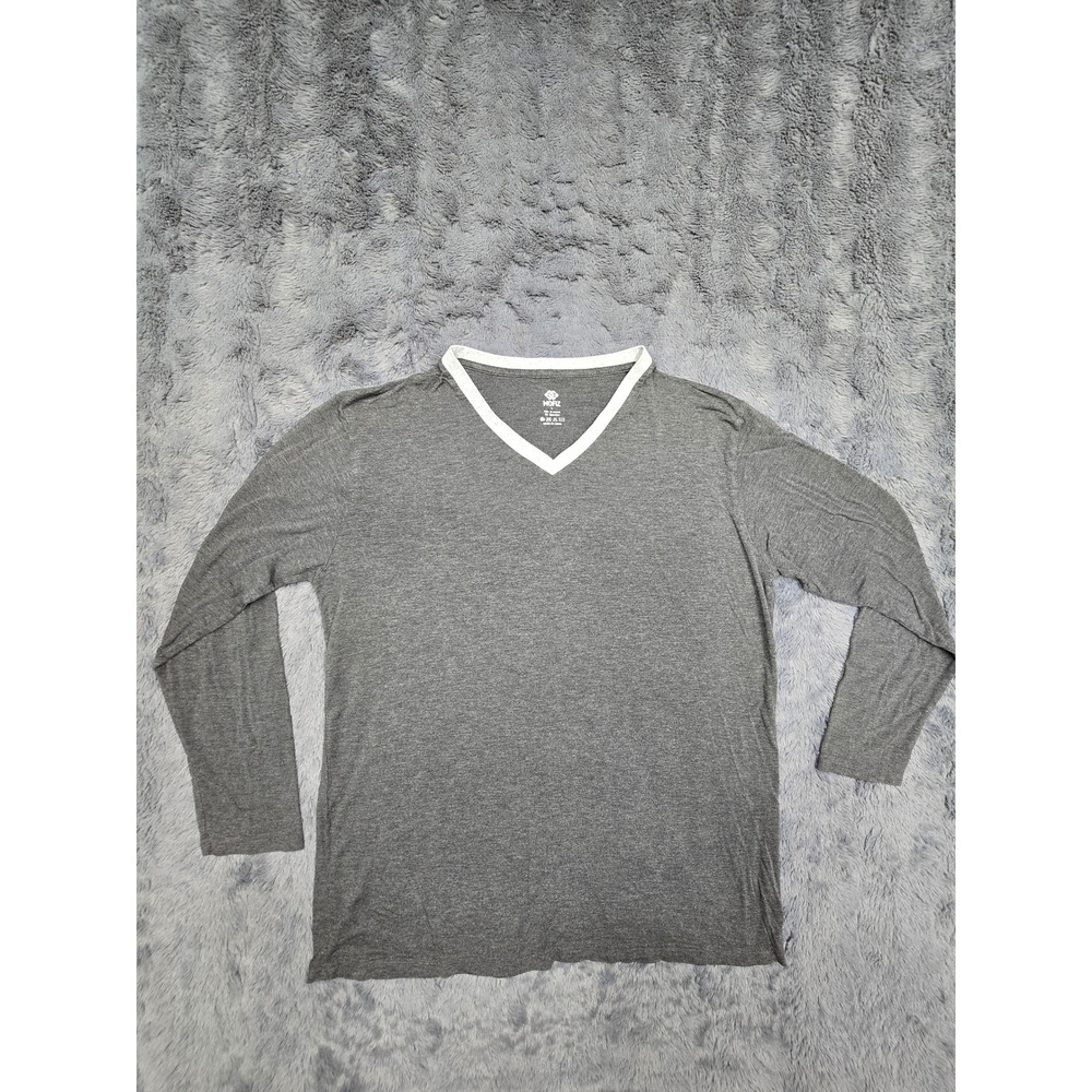 Mofiz Mens Gray V-Neck Long Sleeve Shirt Viscose Spandex Size L 0487